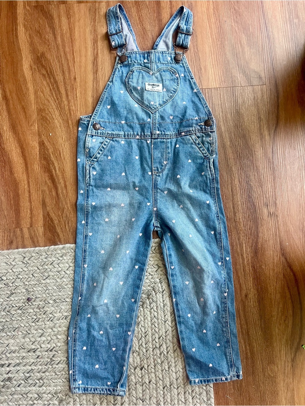 OshKosh B'gosh Blue Denim Overalls with Pink Heart Print